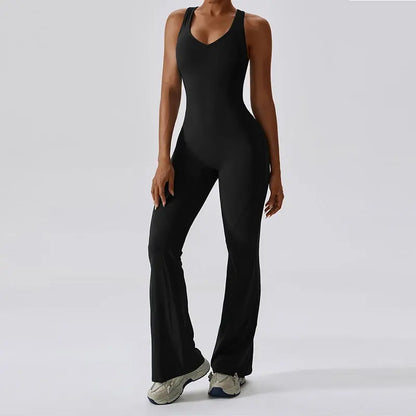 Sexy Back V Jumpsuit Gym Set for Women